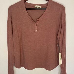 NWT Nine Britton Pink Henley Comfy Cozy Knit Long Sleeve Top, Petite Medium NEW